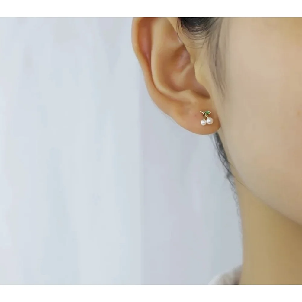 NEW Women's‎ Earrings Gold Plated S925 Dainty Cherries Studs Size 0.7 x 0.3 cm